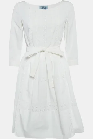 Prada Cotton Lace Trim Detail Pleated Short Dress S