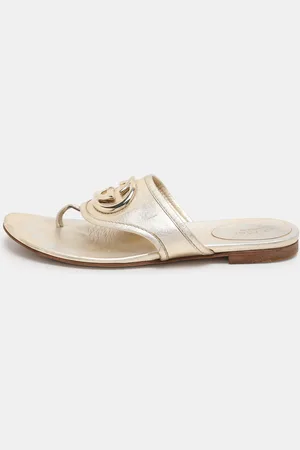 Gucci Metallic Leather GG Interlocking Thong Slipper Size 38