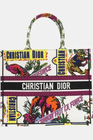 Dior Christian White Canvas Book Large Tote Bag