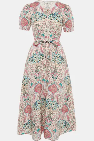 Sandro /Pink Irya Floral Print Linen Blend Midi Dress XS