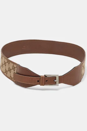 Gucci GG Canvas and Leather Buckle Wide Waist Belt 80CM