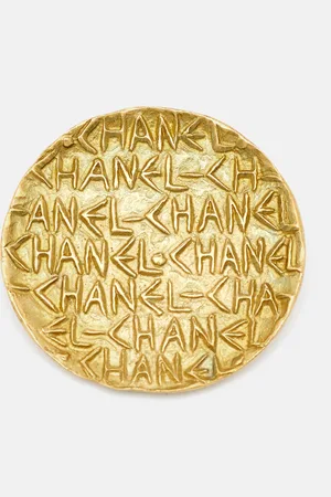 CHANEL Logo Embossed Tone Round Pin Brooch