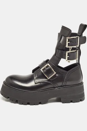 Alexander McQueen Leather Rave Buckle Ankle Boots Size 37.5