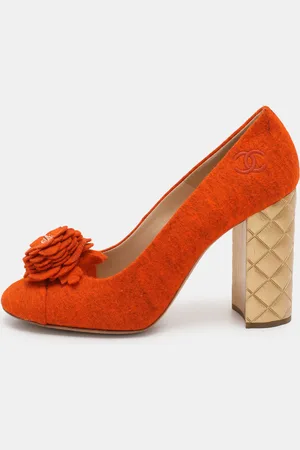 CHANEL Felt Embellished Quilted Block Heel Pumps Size 40
