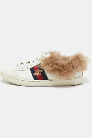 Gucci Leather and Fur Embroidered Bee Ace Sneakers Size 38