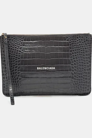 Balenciaga Croc Embossed Leather Flat Zip Pouch