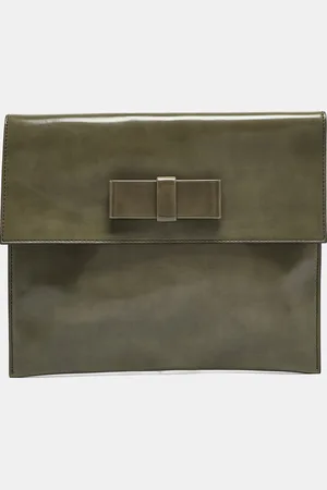 Marni Olive Glossy Leather Bow Clutch