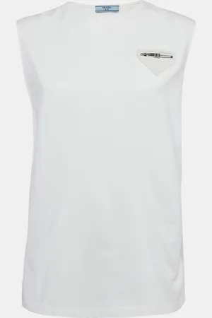Prada Cotton Knit Zip Detail Sleeveless Top XS