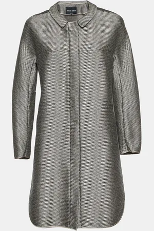 Giorgio Armani /Black Basket Weave Zip-Up Overcoat M