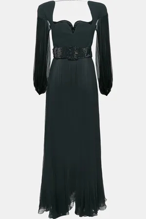 VERSACE Crepe and Silk Rhinestone Belted Maxi Dress S