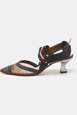 Fendi /Brown Zucca Mesh and Leather Colibri Pumps Size 37.5
