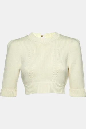 CHANEL Cotton Knit Cropped Pullover S