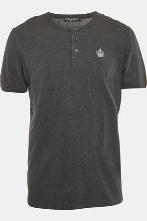 Dolce & Gabbana Dark Cotton Knit Henley T-Shirt XXL