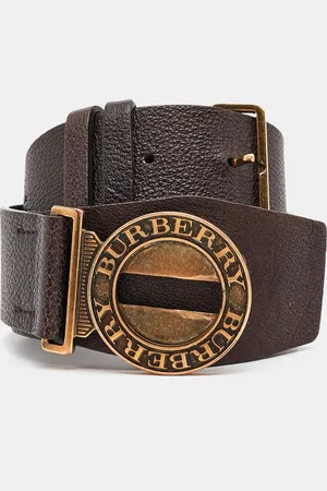 Burberry Dark Leather Round Clasp Buckle Belt 90CM