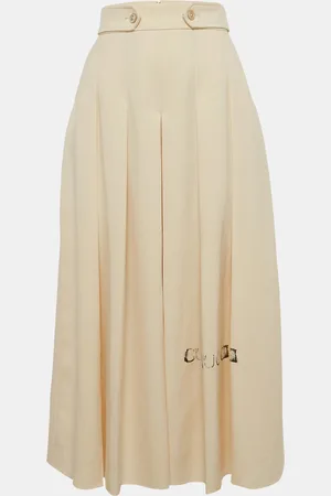 Gucci Logo Print Gabardine Pleated Wool Culottes Trousers S