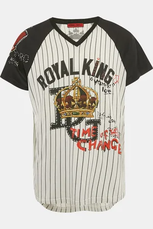 Dolce & Gabbana Black/ Royal King Print Cotton Jersey Baseball T-Shirt XL
