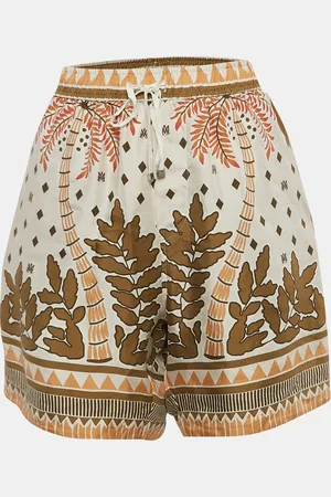 AMIRI /Cream Palm Tree Print Silk Shorts L