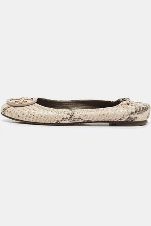 Tory Burch /Black Python Embossed Leather Reva Scrunch Ballet Flats Size 36