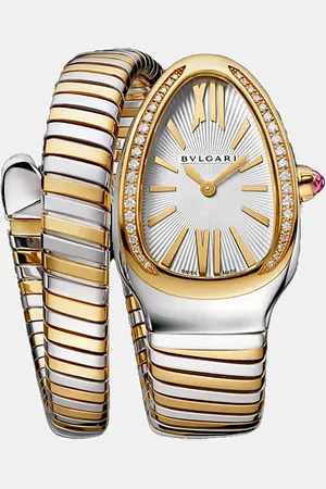Bvlgari 18K Yellow Gold Stainless Steel Diamond Serpenti Tubogas Women
