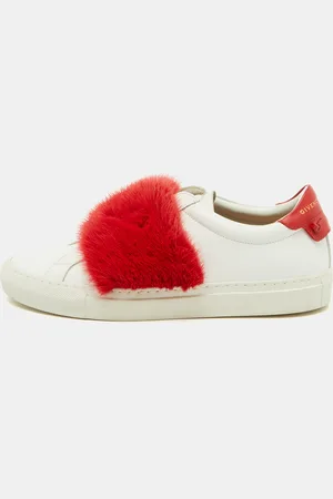 Givenchy /Red Leather and Mink Fur Urban Street Slip On Sneakers Size 38