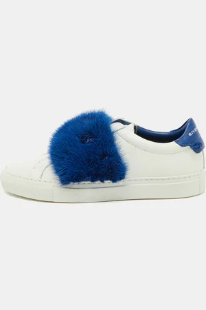 Givenchy /Blue Leather and Mink Fur Urban Street Slip On Sneakers Size 37