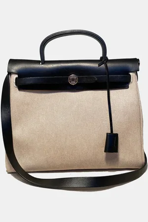 Hermès Black And Canvas Herbag Tote