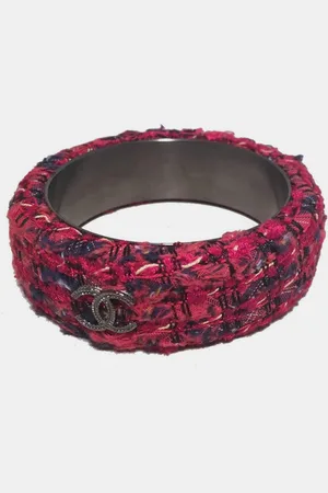 CHANEL Tweed And Steel Bangle Bracelet