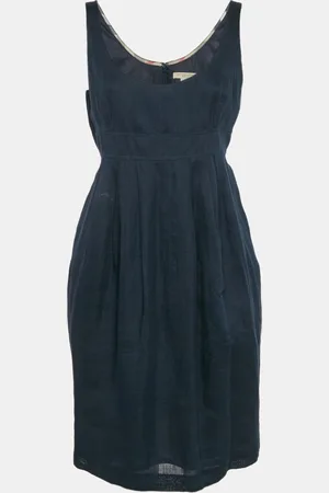 Burberry Blue Ramie Pleated Short Dress M