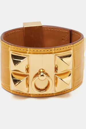 Hermès Hermès Collier de Chien Alligator Leather Plated Cuff Bracelet