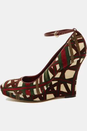 Gucci Pattern Velvet Platform Wedge Pumps Size 39.5