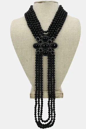 CHANEL Beaded Multi Strand Emblem Necklace