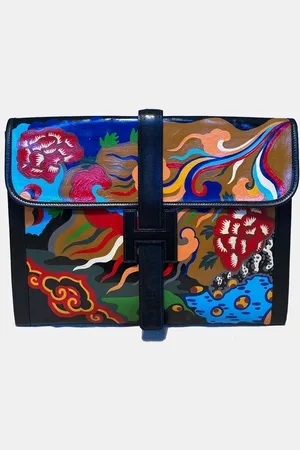 Hermès Multicolour Leather Hand Painted Jige 35 Clutch