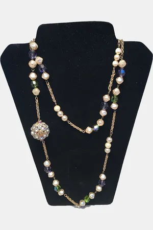 CHANEL Vintage Pearl And And Purple Beaded Necklace With Crystal Ball