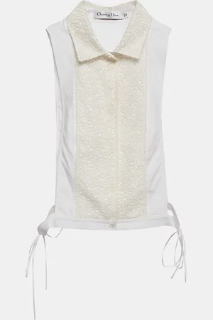 Dior Cotton Lace Overlay Button Front Plastron M