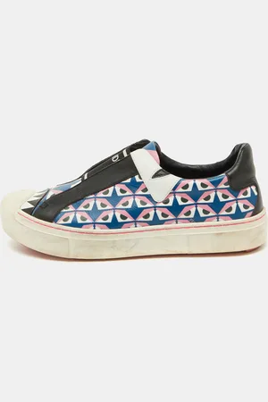 Fendi Bug Eye Print Leather Slip On Sneakers Size 38