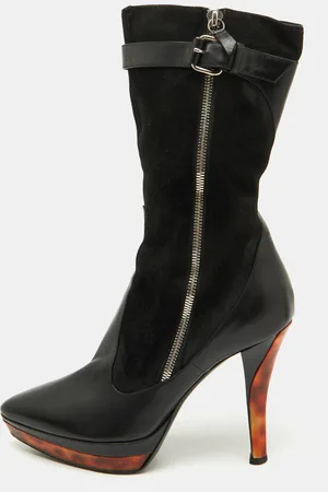 Casadei Suede and Leather Platform Ankle Length Boots Size 37.5