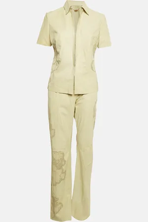 Roberto Cavalli Laser Cut Detail Leather Top and Pants Set M