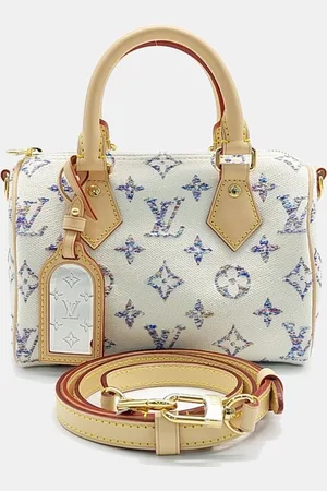 LOUIS VUITTON White Canvas and Leather Bandouliere 20 Speedy Bag