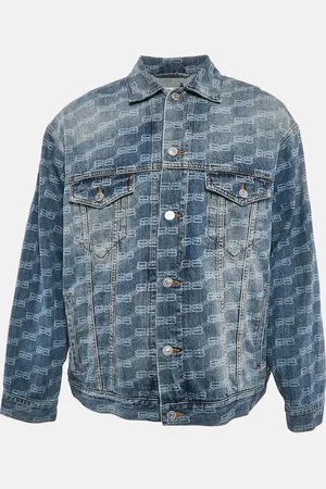 Balenciaga Unifit Logo Pattern Denim Oversized Jacket S