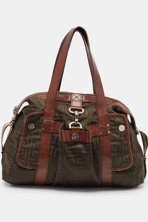 Givenchy /Olive Green Monogram Nylon and Leather Shoulder Bag
