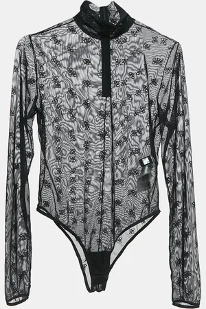 Fendi FF Karligraphy Stretch Tulle Sheer Bodysuit S