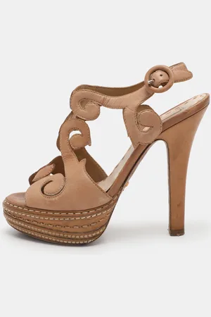 Prada Light Leather Cut Out Platform Ankle Strap Sandals Size 36