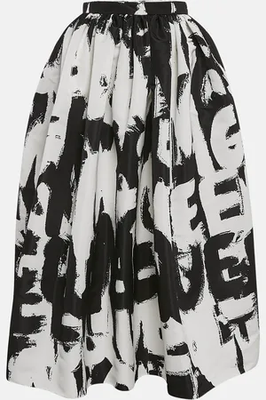 Alexander McQueen Black Monochrome Graffiti Print Faille Midi Skirt S