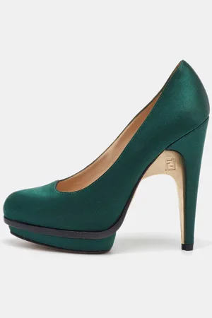 Fendi Dark Satin Bridge Heel Platform Pumps Size 38