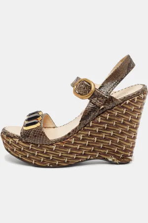 Prada Python Leather Wedge Ankle Strap Sandals Size 39