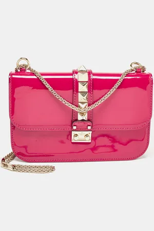VALENTINO Fuchsia Patent Leather Medium Glam Lock Shoulder Bag