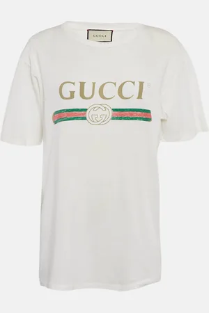 Gucci Logo Print Cotton Floral Applique Detail Distressed T-Shirt S