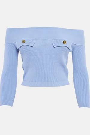Elisabetta Franchi Knit Off-Shoulder Crop Sweater Top S