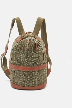 Loewe Khaki /Brown Anagram Jacquard and Leather Backpack