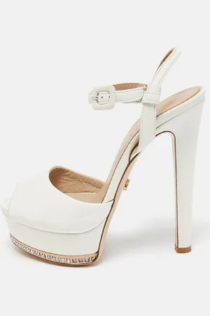 LE SILLA Leather Crystal Platform Ankle Strap Sandals Size 37.5